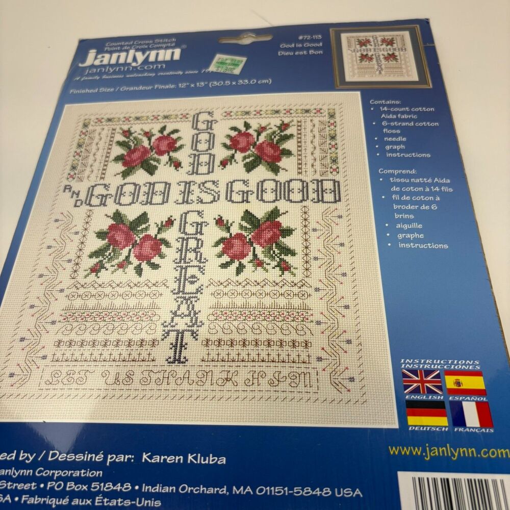 Vintage Janlynn God Is Good God Is Great Counted Cross Stitch Kit 12x13 New